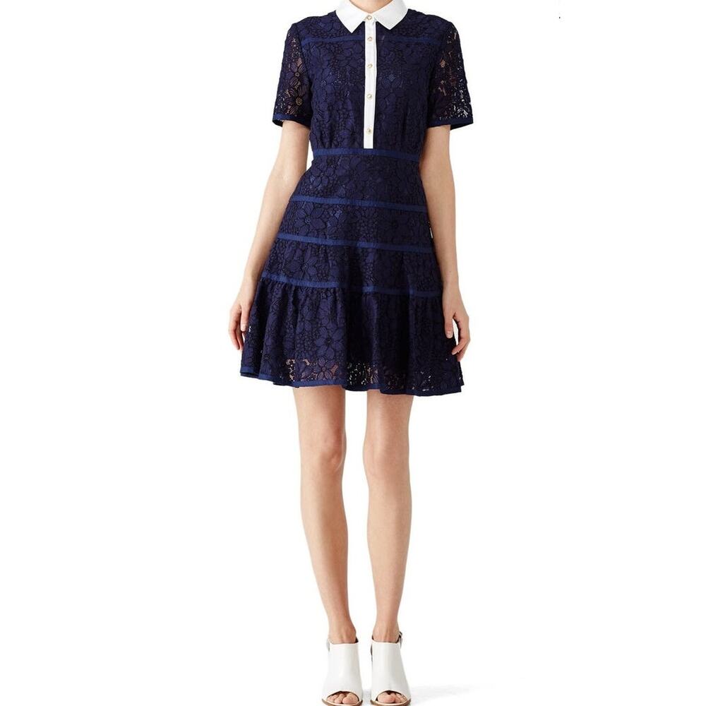 Draper James Meadow Lace Dress Navy Lace Collared Fit Flare Knee Length Size 6